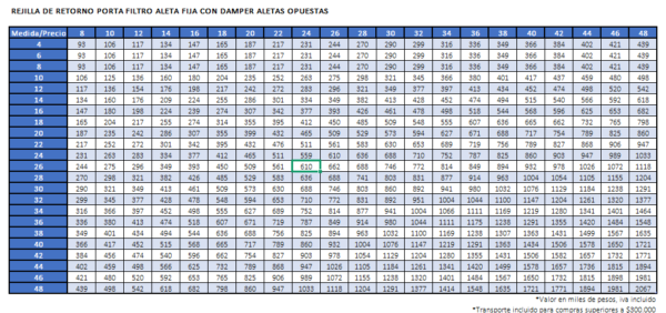 Rejilla de Retorno Aleta Fija con Porta Filtro con/sin Dámper Aletas Opuestas (No Incluye Filtro) Laminaire - Imagen 2